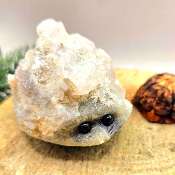 Nature Crystal Cluster Hand Carved Cute Big 3.8" Hedgehog Figure - Picture 7 of 10